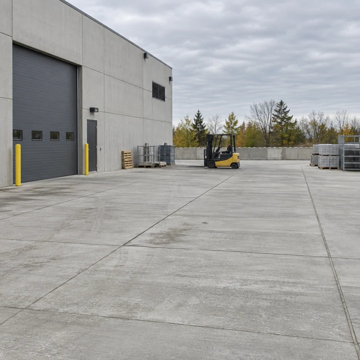 Jointed concrete service yard with a parked forklift